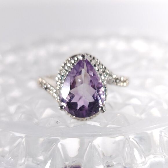 Amethyst Pear 2.5 Carats Ring Size 8 - Picture 7 of 13